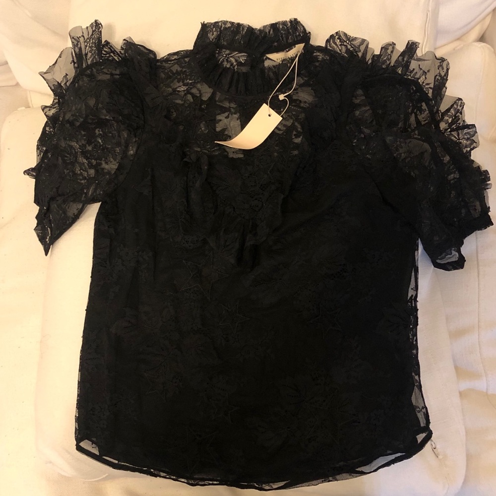 BNWT Rebecca Taylor Black Lace Top with Stars sz 2